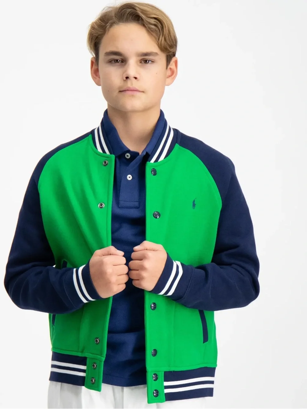 Polo Ralph Lauren Boys Color Blocked Fleece Baseball Jacket Green / Navy 8
